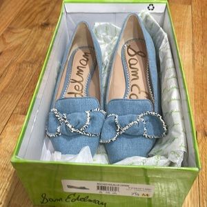 Size 7.5 Sam Edelman Rochester Blue Denim Flats With Bow
